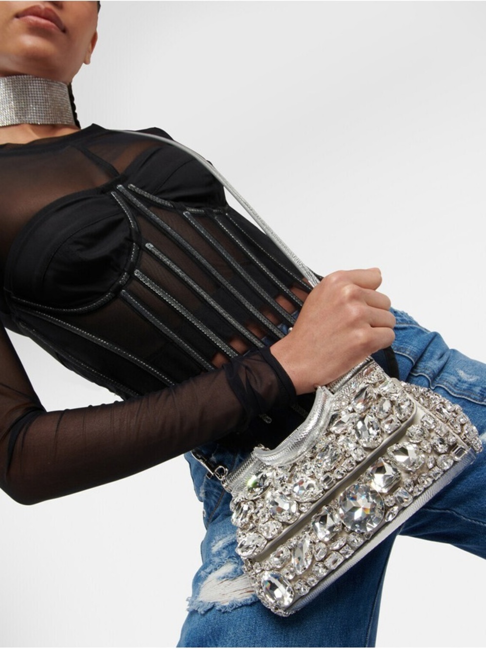 Dolce & Gabbana Silver Crystal-Embellished Top Handle Clutch - Picture 3 of 12